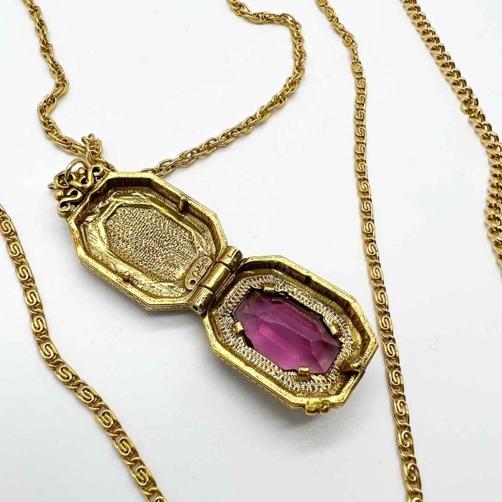 Vintage Goldette Amethyst Locket Chain Necklace