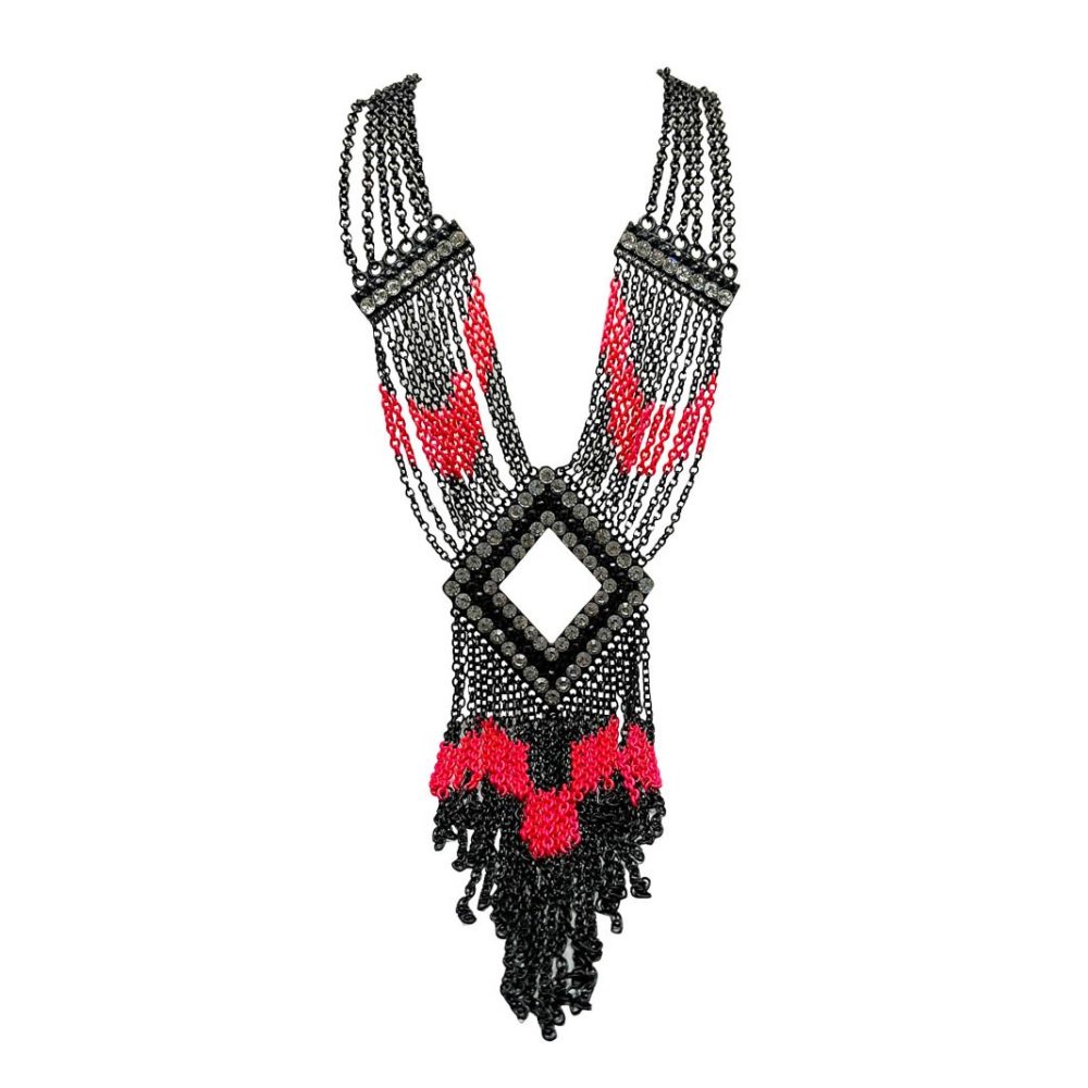 Statement Neon & Black Tasselled Panel Necklace
