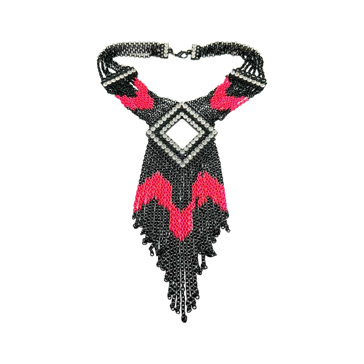 Jennifer Gibson Jewellery 1775 (3) Statement Neon & Black Tasselled Panel Necklace