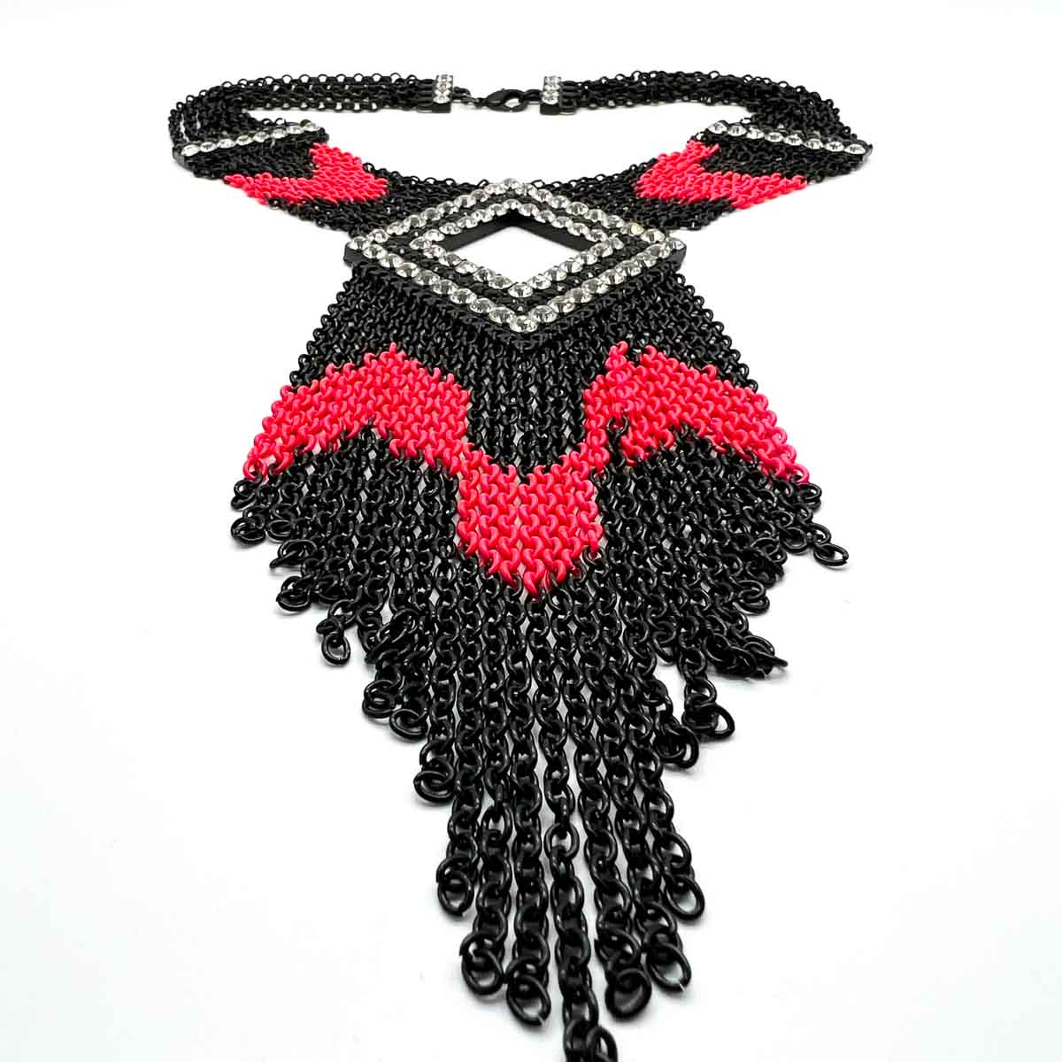 Jennifer Gibson Jewellery 1775 (5) Statement Neon & Black Tasselled Panel Necklace