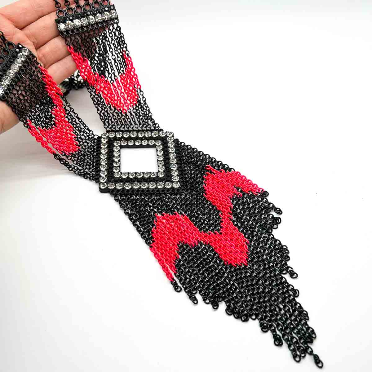 Jennifer Gibson Jewellery 1775 (6) Statement Neon & Black Tasselled Panel Necklace