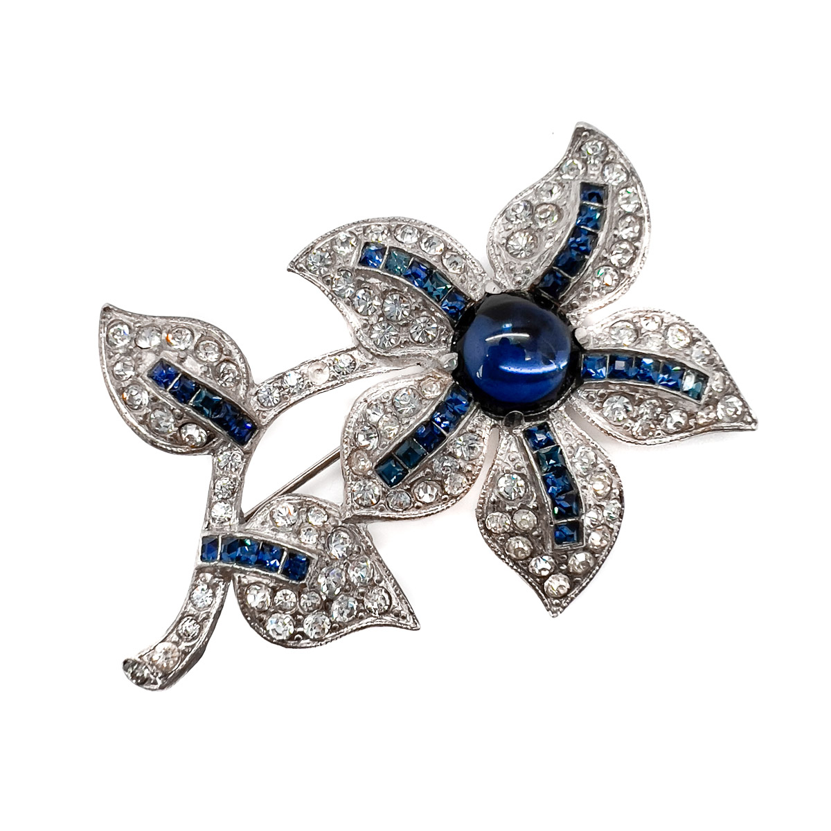 Jennifer Gibson Jewellery Brooch 1760 (2) Vintage Cabochon Sapphire Paste Flower Brooch