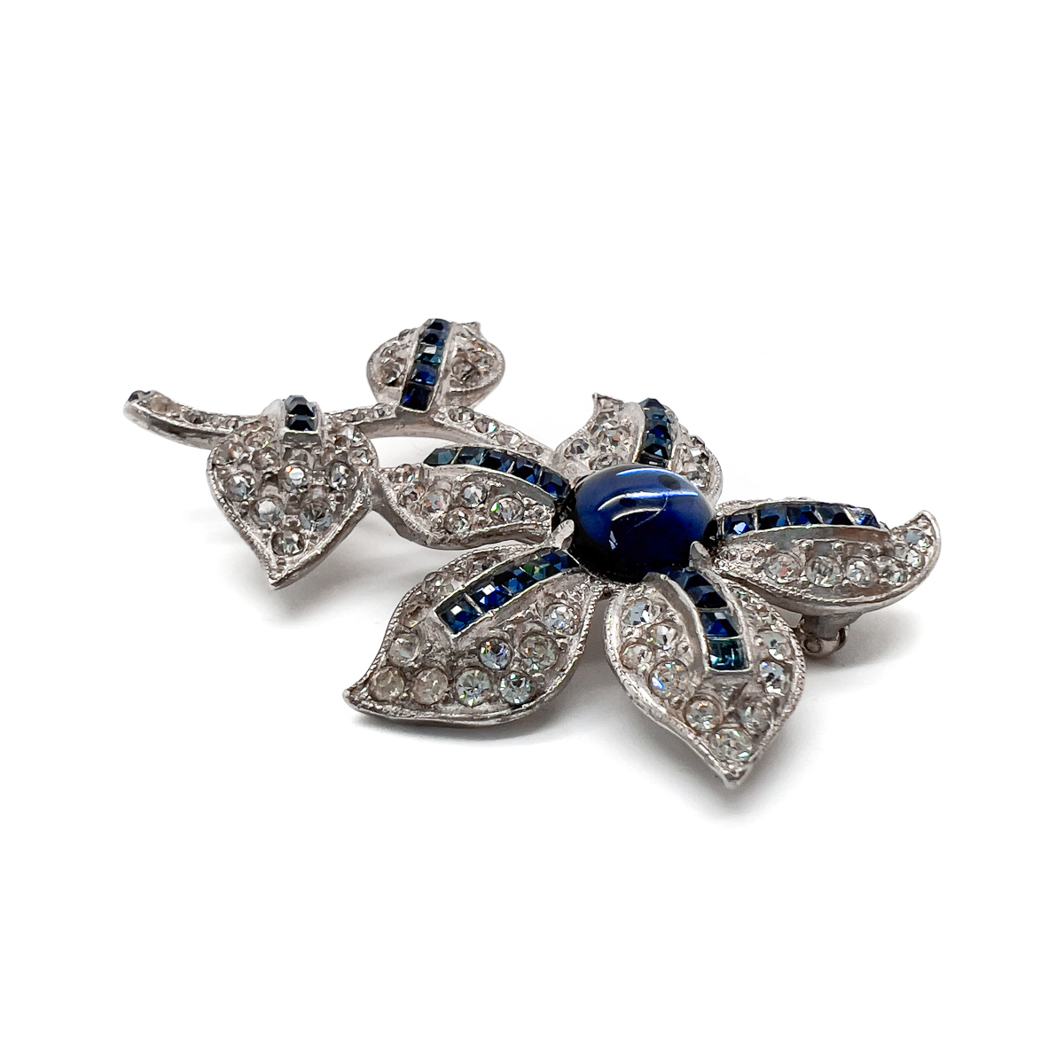 Jennifer Gibson Jewellery Brooch 1760 (3) Vintage Cabochon Sapphire Paste Flower Brooch