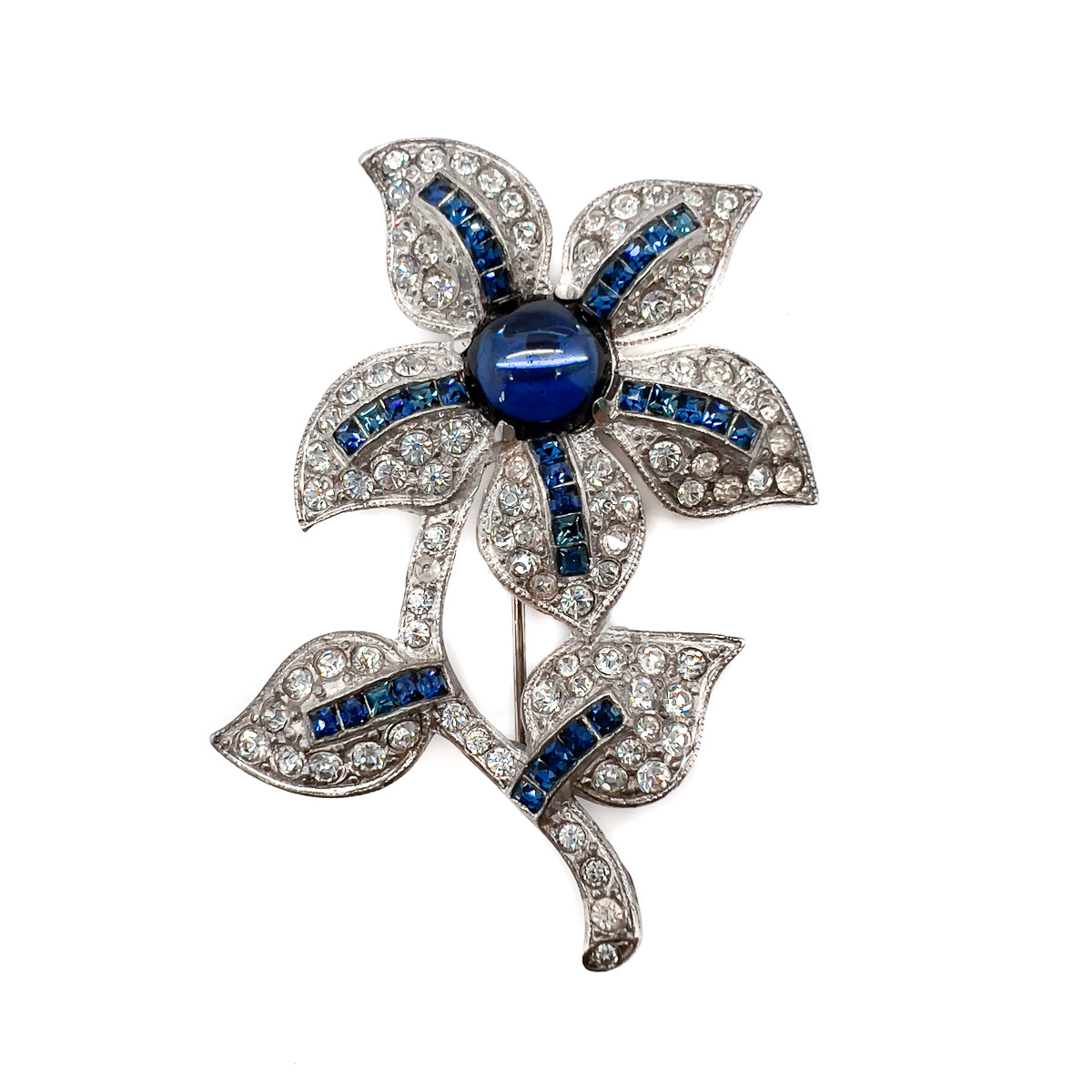Jennifer Gibson Jewellery Brooch 1760 (5) Vintage Cabochon Sapphire Paste Flower Brooch