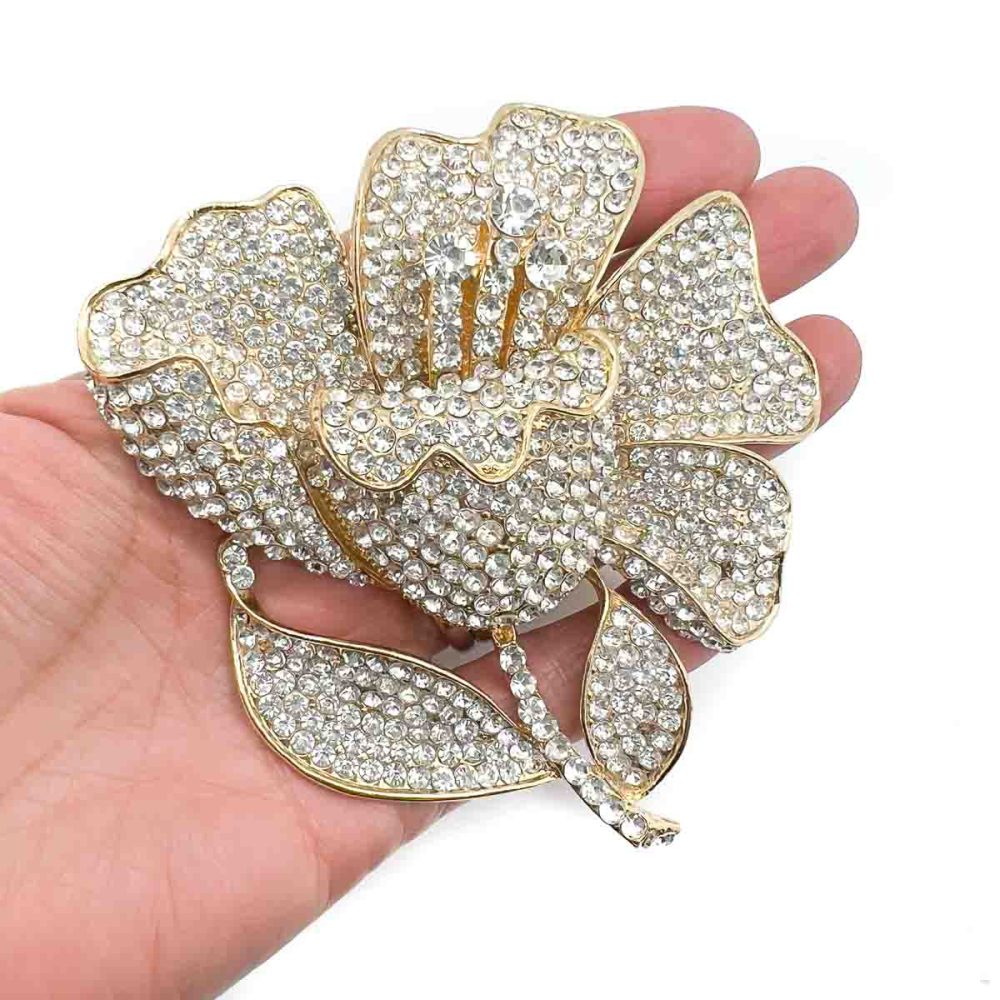 Oversize Crystal Flower Brooch