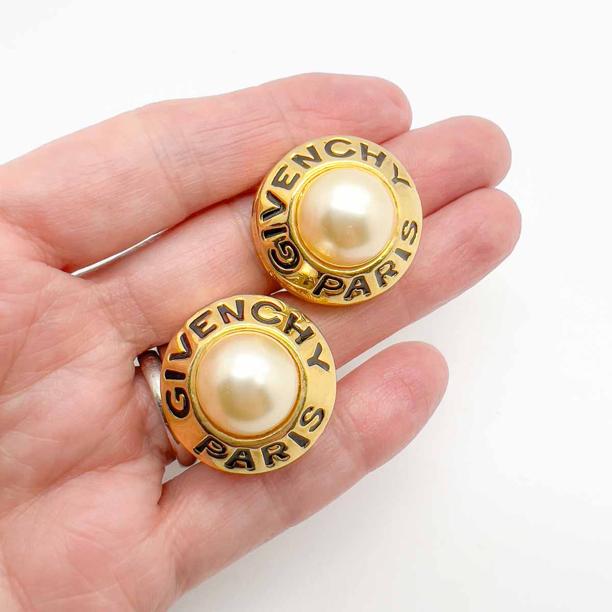 Jennifer Gibson Jewellery 1789 (1) Vintage Givenchy Pearl Logo Earrings