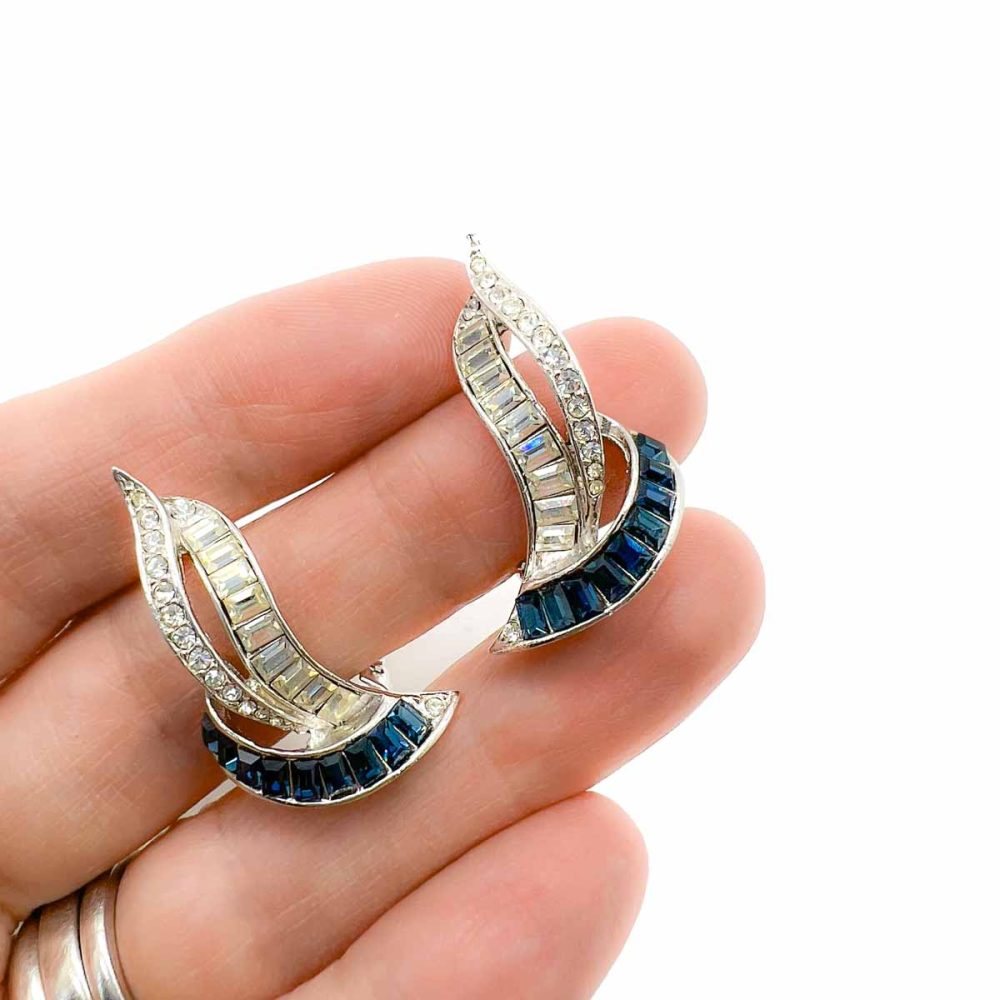 Vintage Sapphire Paste Swoosh Earrings