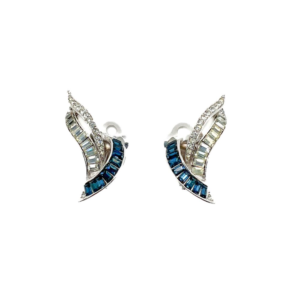 Vintage Sapphire Paste Swoosh Earrings