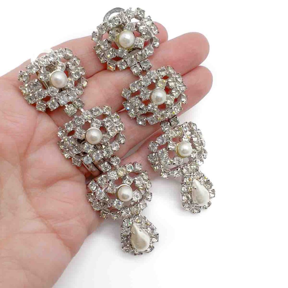 Vintage Crystal & Pearl Drop Earrings