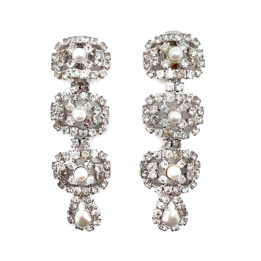 Vintage Crystal & Pearl Drop Earrings