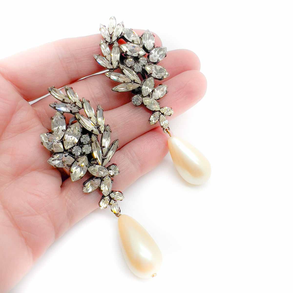 Jennifer Gibson Jewellery 1828 (1) Vintage Butler & Wilson Crystal & Pearl Droplet Earrings