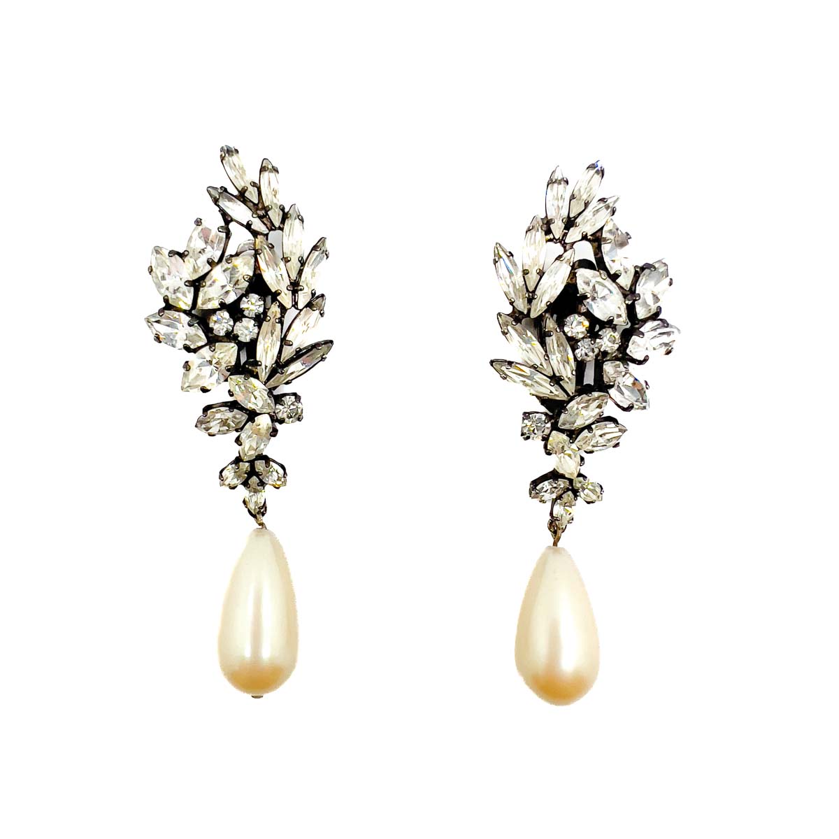 Jennifer Gibson Jewellery 1828 (2) Vintage Butler & Wilson Crystal & Pearl Droplet Earrings