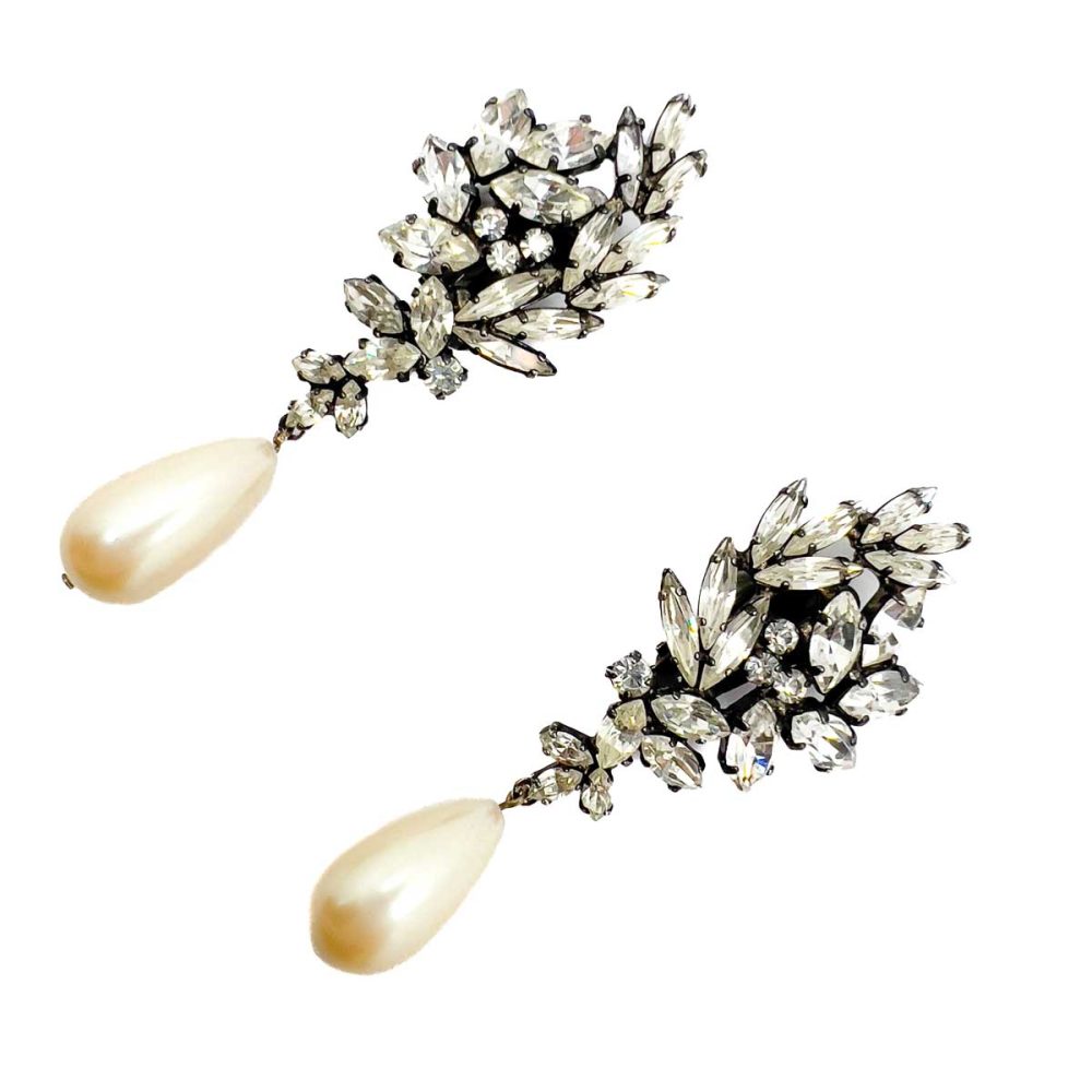 Vintage Butler & Wilson Crystal & Pearl Droplet Earrings