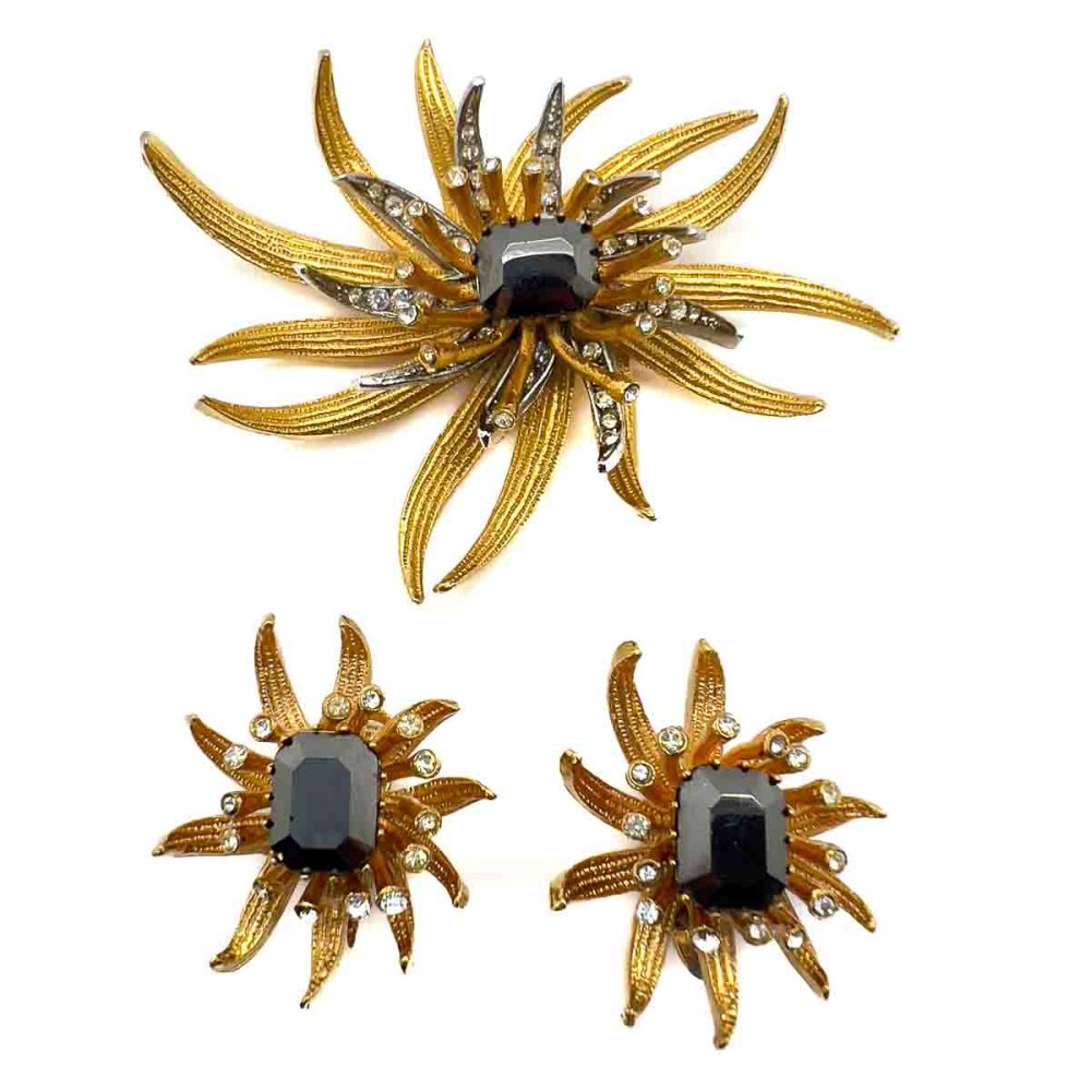 Vintage Stylised Chrysanthemum & Haematite Brooch