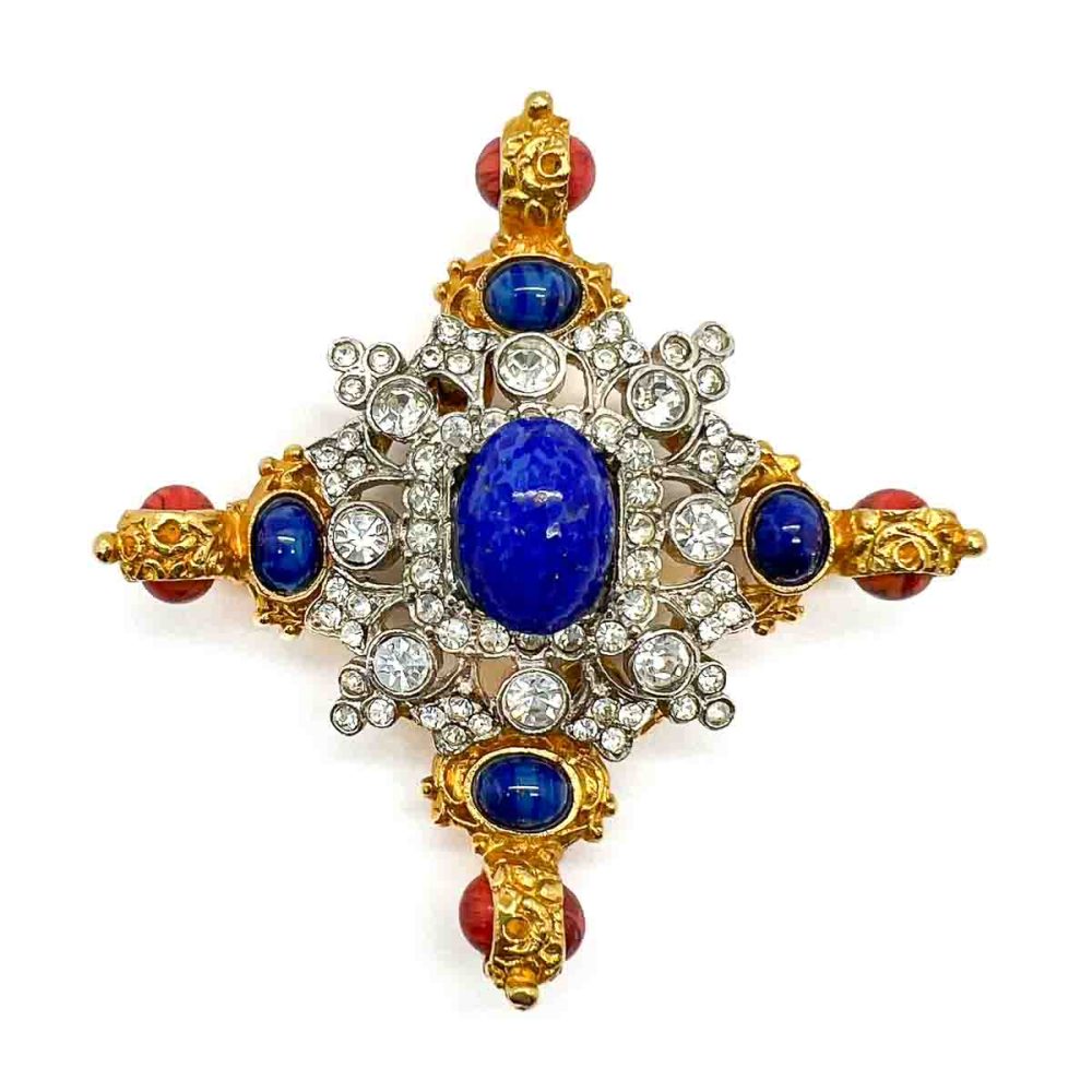 Vintage Kenneth Jay Lane Jewelled Cruciform Brooch