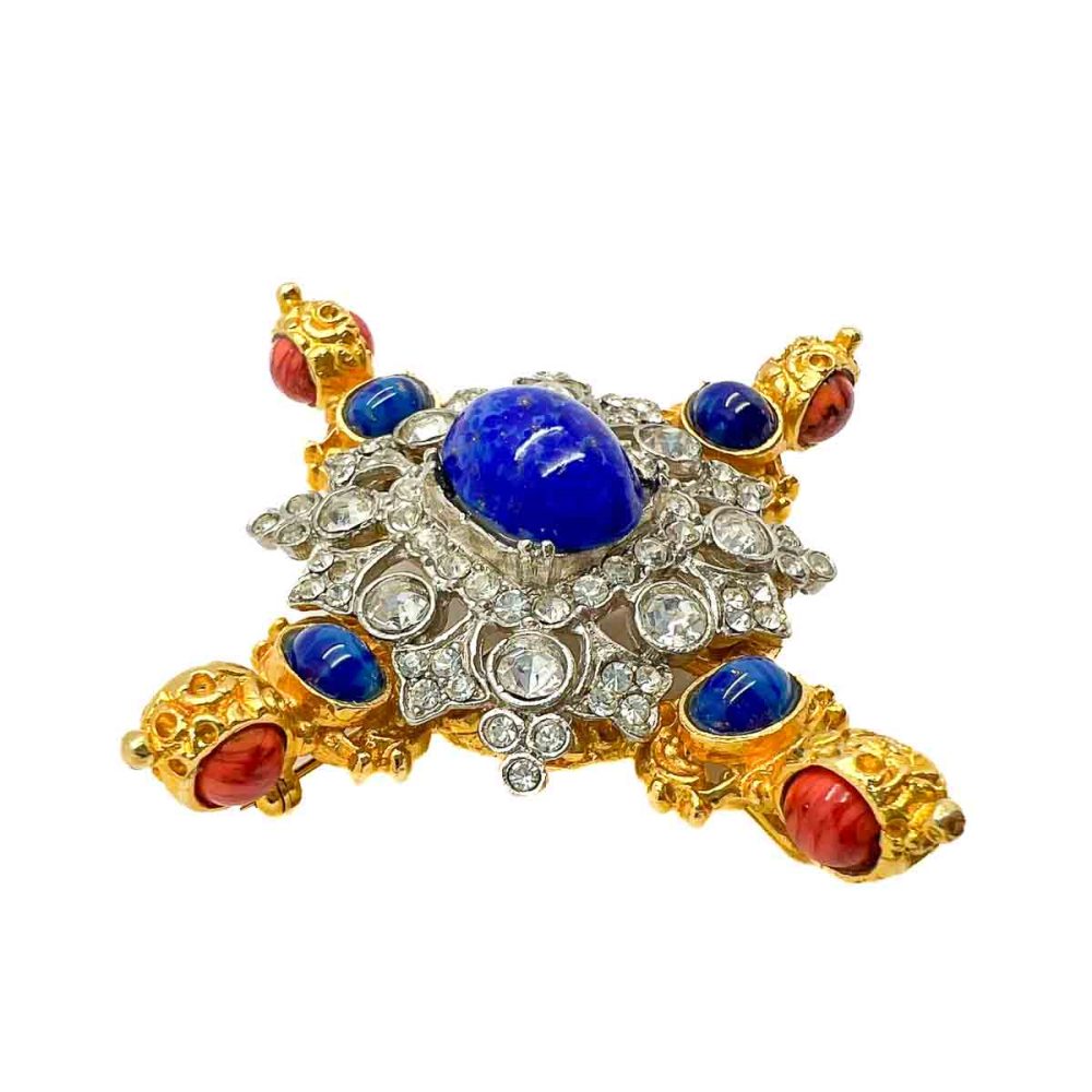 Vintage Kenneth Jay Lane Jewelled Cruciform Brooch
