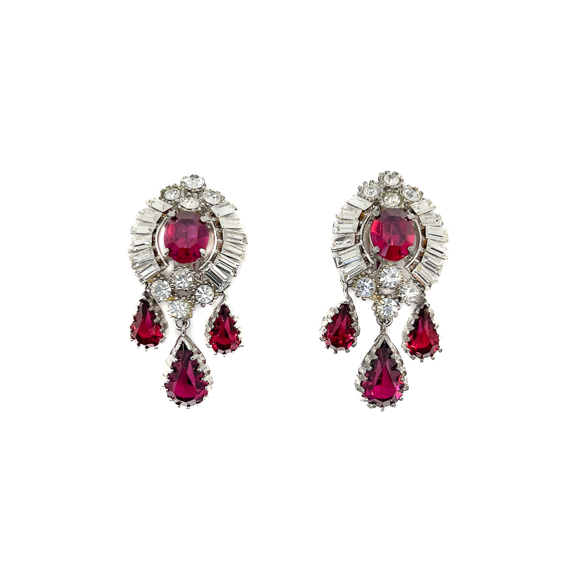 Jennifer Gibson Jewellery 1858 (1) Vintage Ruby Crystal Droplet Earrings
