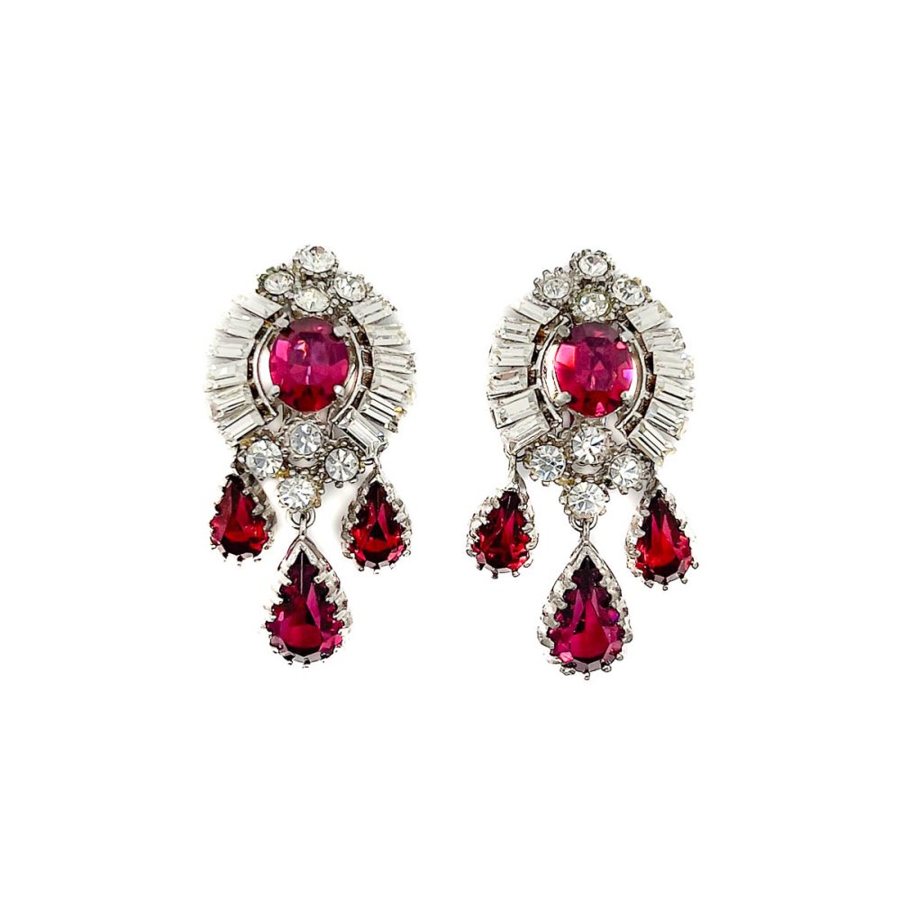 Vintage Ruby Crystal Droplet Earrings
