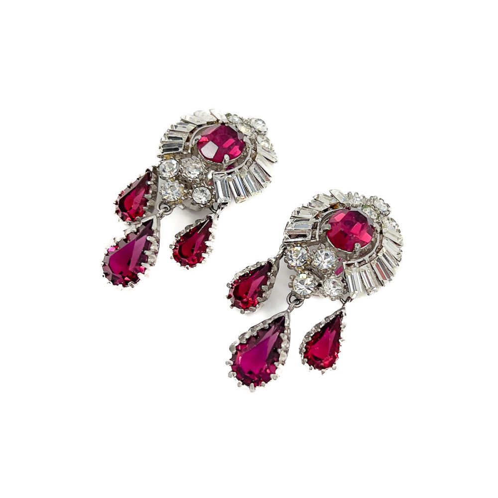 Vintage Ruby Crystal Droplet Earrings
