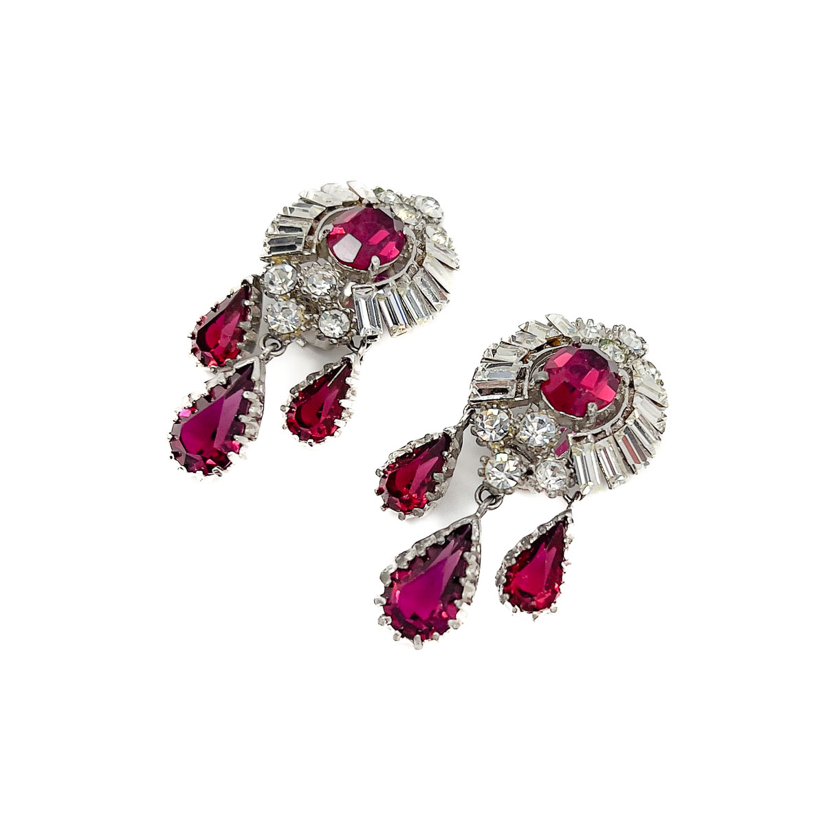 Jennifer Gibson Jewellery 1858 (3) Vintage Ruby Crystal Droplet Earrings