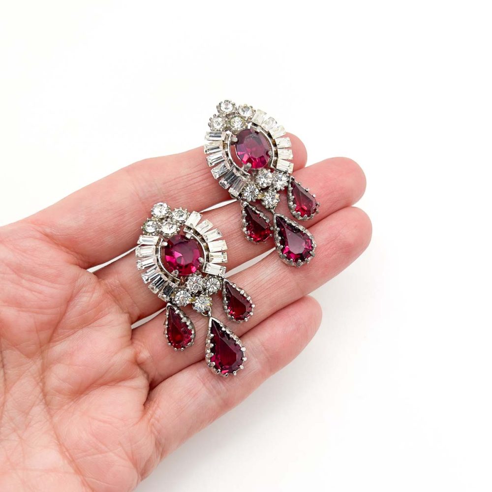 Vintage Ruby Crystal Droplet Earrings