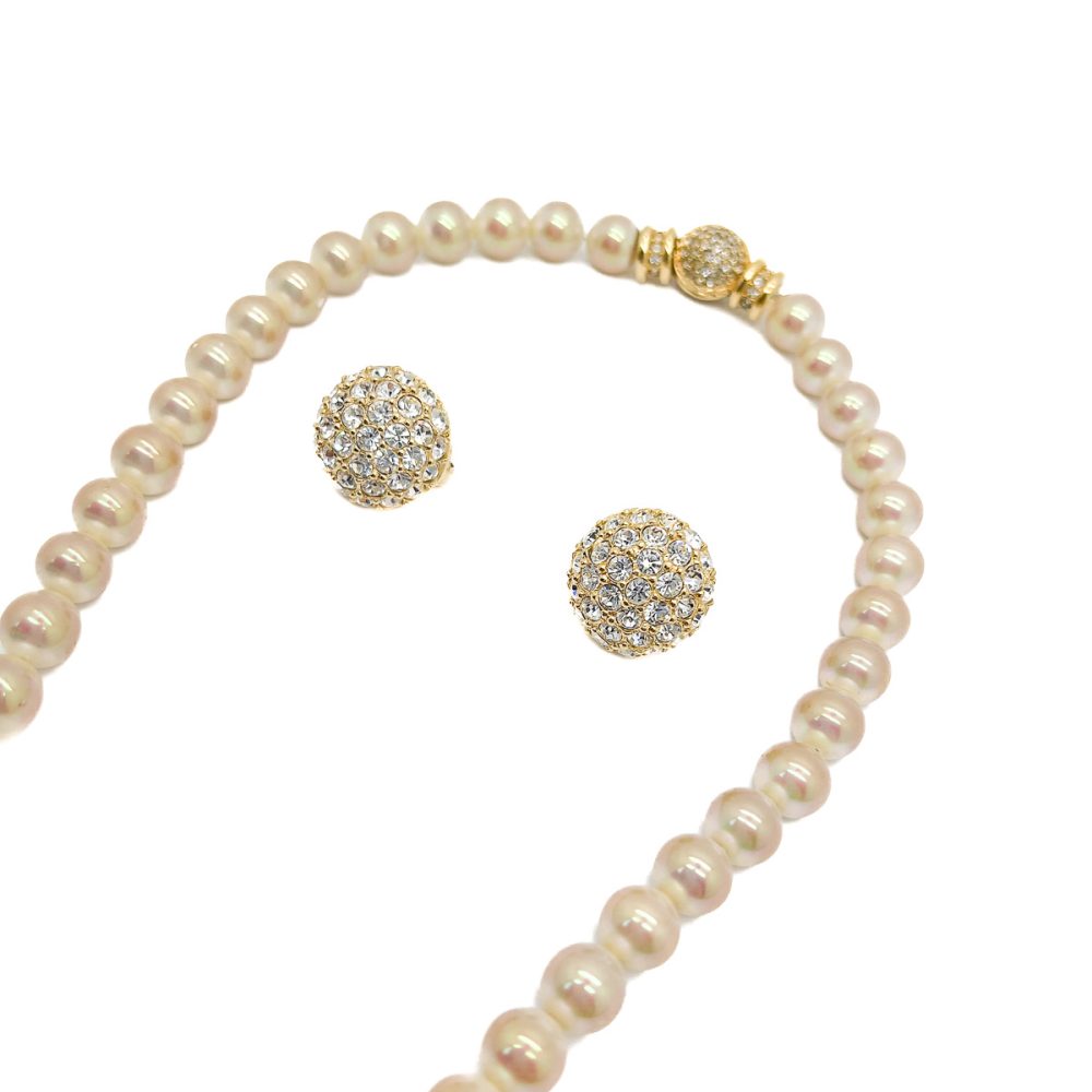 Vintage Dior Pearl Crystal Necklace and Earring set