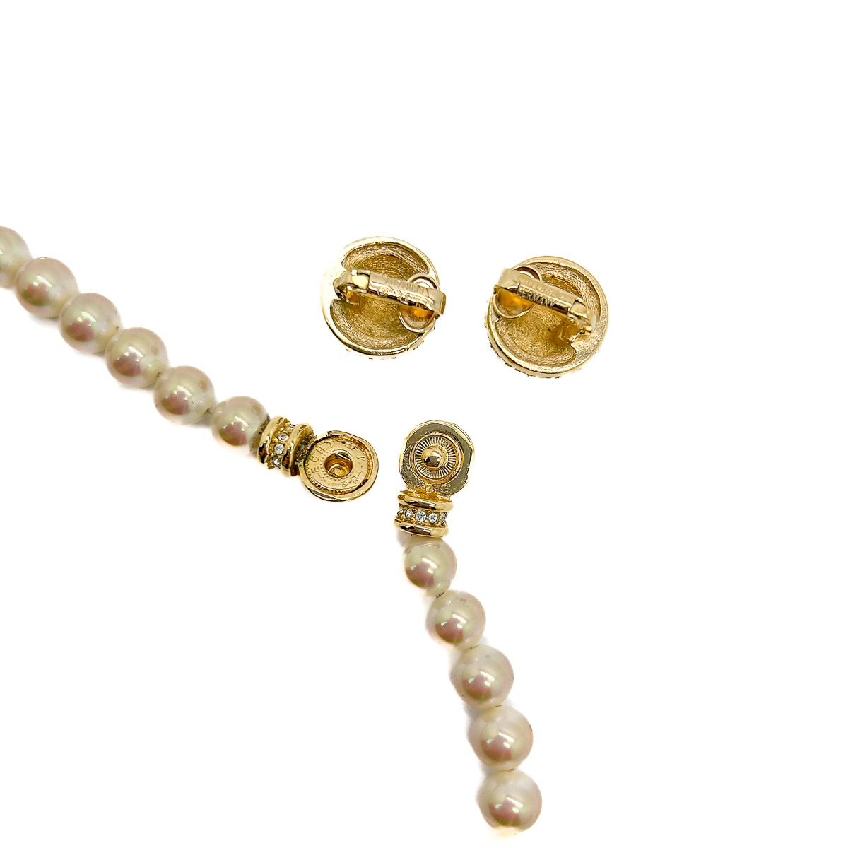 Jennifer Gibson Jewellery 1863 (4) Vintage Dior Pearl Crystal Necklace and Earring set