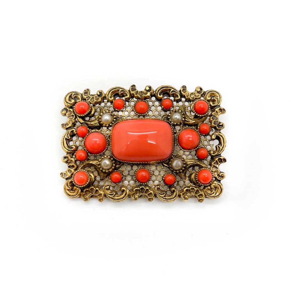 Vintage Czechoslovakian Coral Brooch