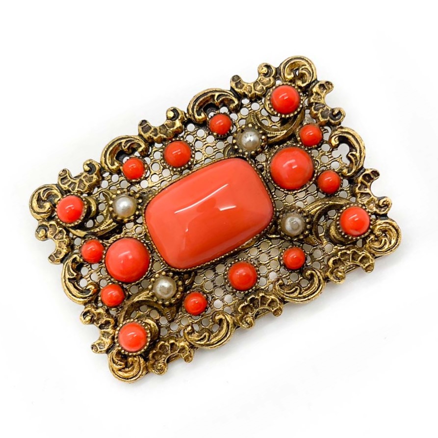 Vintage Czechoslovakian Coral Brooch