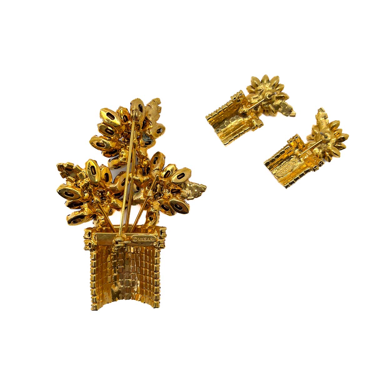 Jennifer Gibson Jewellery 1887 (1) Vintage Vasari Flower Pot Brooch and Earrings