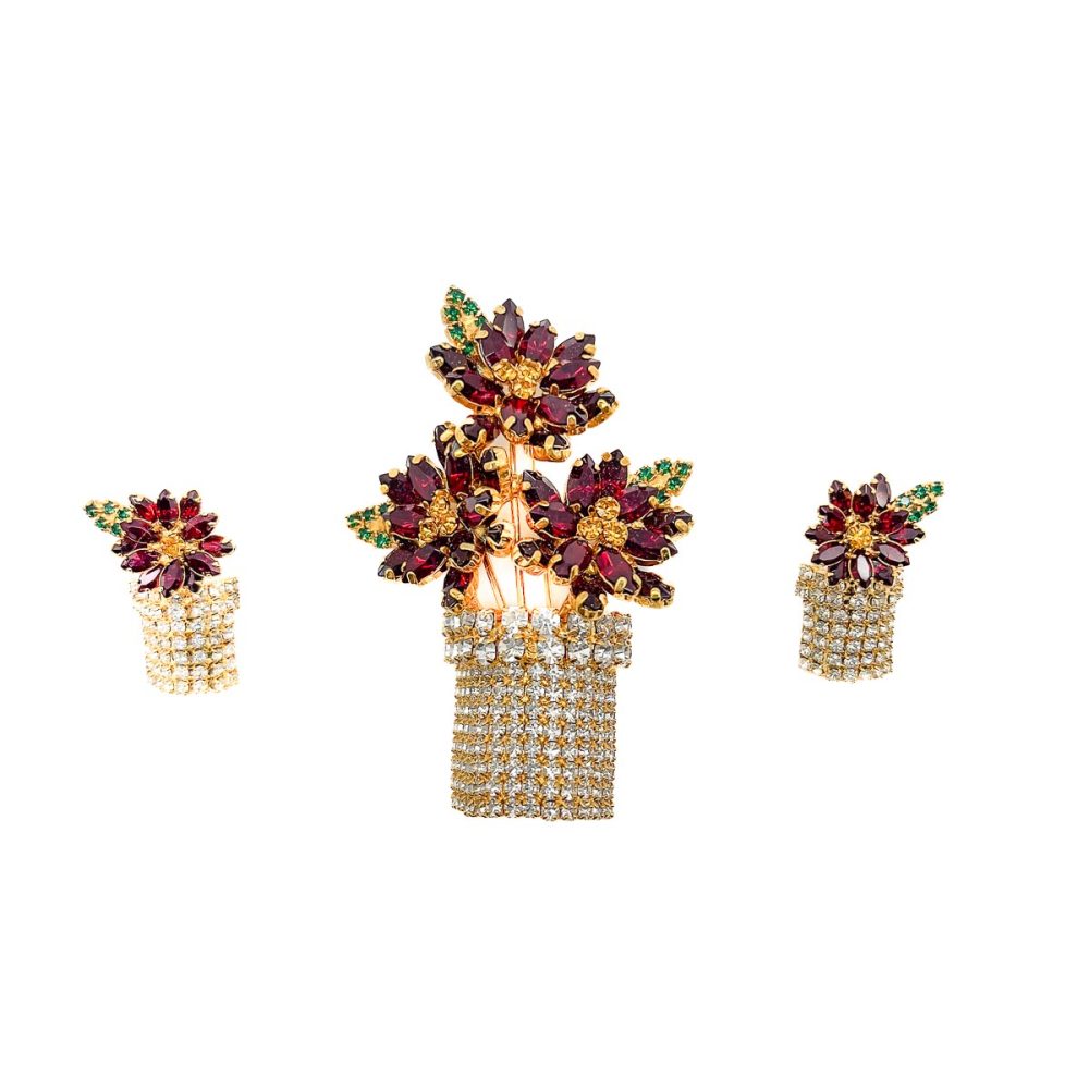 Vintage Vasari Flower Pot Brooch and Earrings