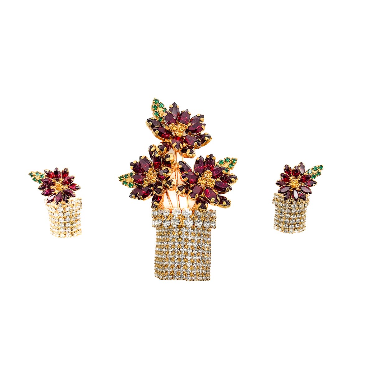 Jennifer Gibson Jewellery 1887 (2) Vintage Vasari Flower Pot Brooch and Earrings