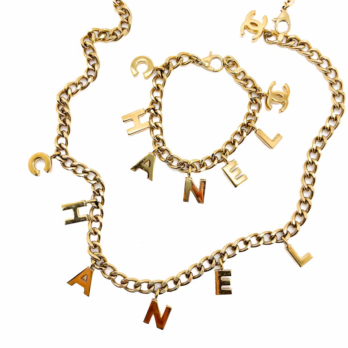 Jennifer Gibson Jewellery Chanel Letter Charm Necklace Bracelet 1869 (10) Vintage Chanel Letter Charm Bracelet Necklace