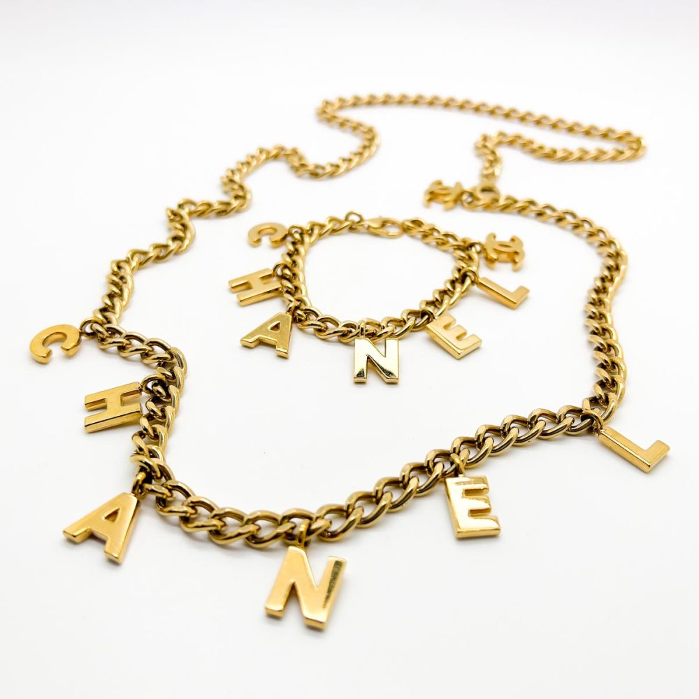 Vintage Chanel Letter Charm Bracelet Necklace