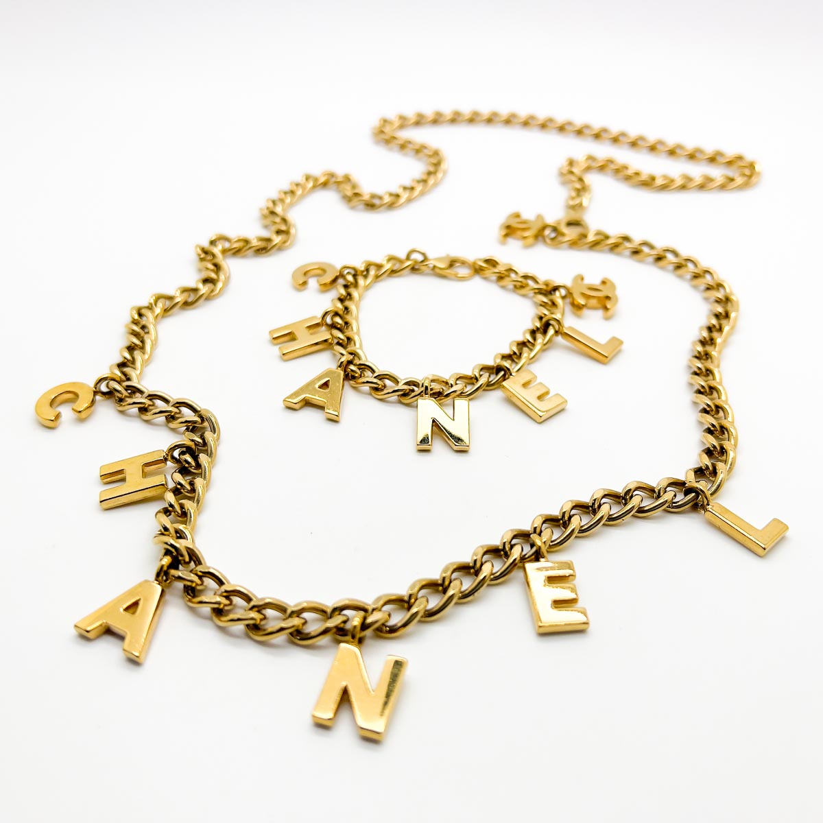 Jennifer Gibson Jewellery Chanel Letter Charm Necklace Bracelet 1869 (12) Vintage Chanel Letter Charm Bracelet Necklace