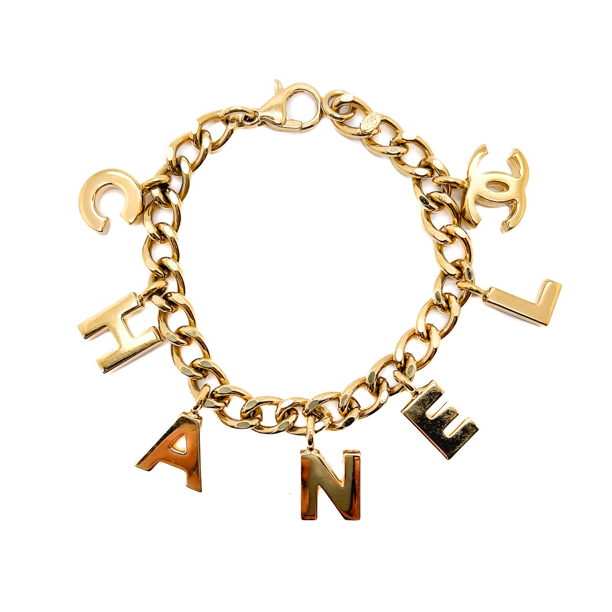 Jennifer Gibson Jewellery Chanel Letter Charm Necklace Bracelet 1869 (2) Vintage Chanel Letter Charm Bracelet Necklace