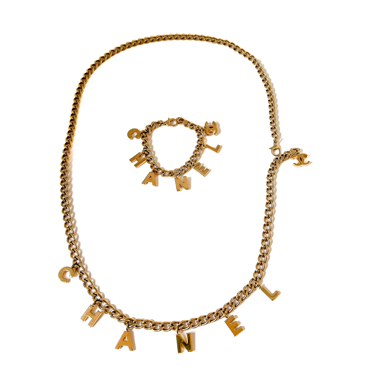 Jennifer Gibson Jewellery Chanel Letter Charm Necklace Bracelet 1869 (6) Vintage Chanel Letter Charm Bracelet Necklace