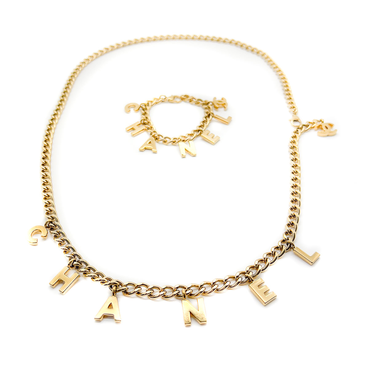 Jennifer Gibson Jewellery Chanel Letter Charm Necklace Bracelet 1869 (7) Vintage Chanel Letter Charm Bracelet Necklace
