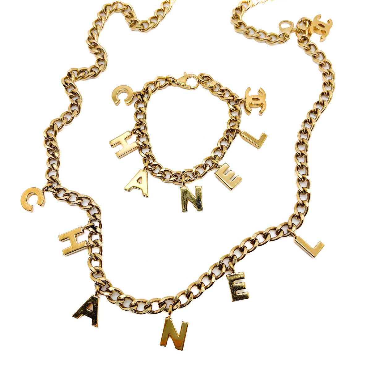 Jennifer Gibson Jewellery Chanel Letter Charm Necklace Bracelet 1869 (9) Vintage Chanel Letter Charm Bracelet Necklace