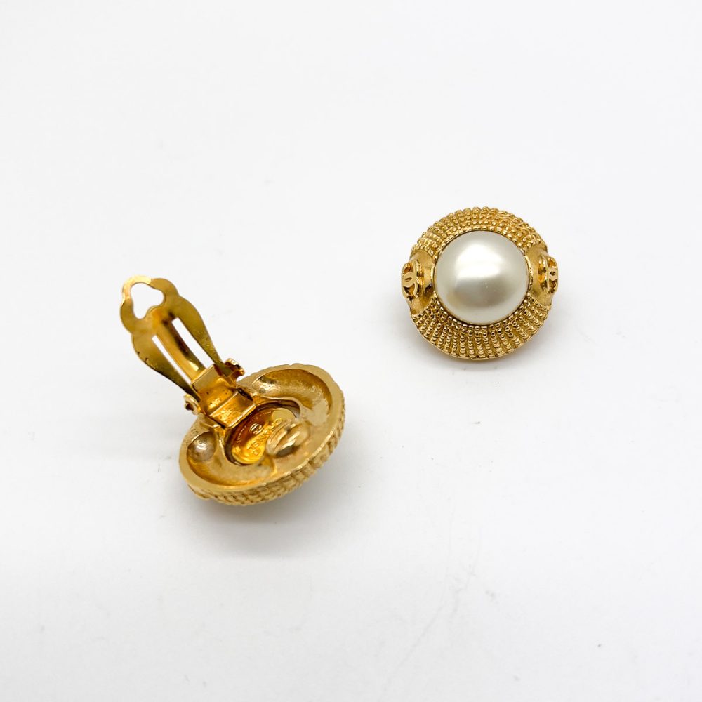 Vintage Chanel Pearl Logo Earrings