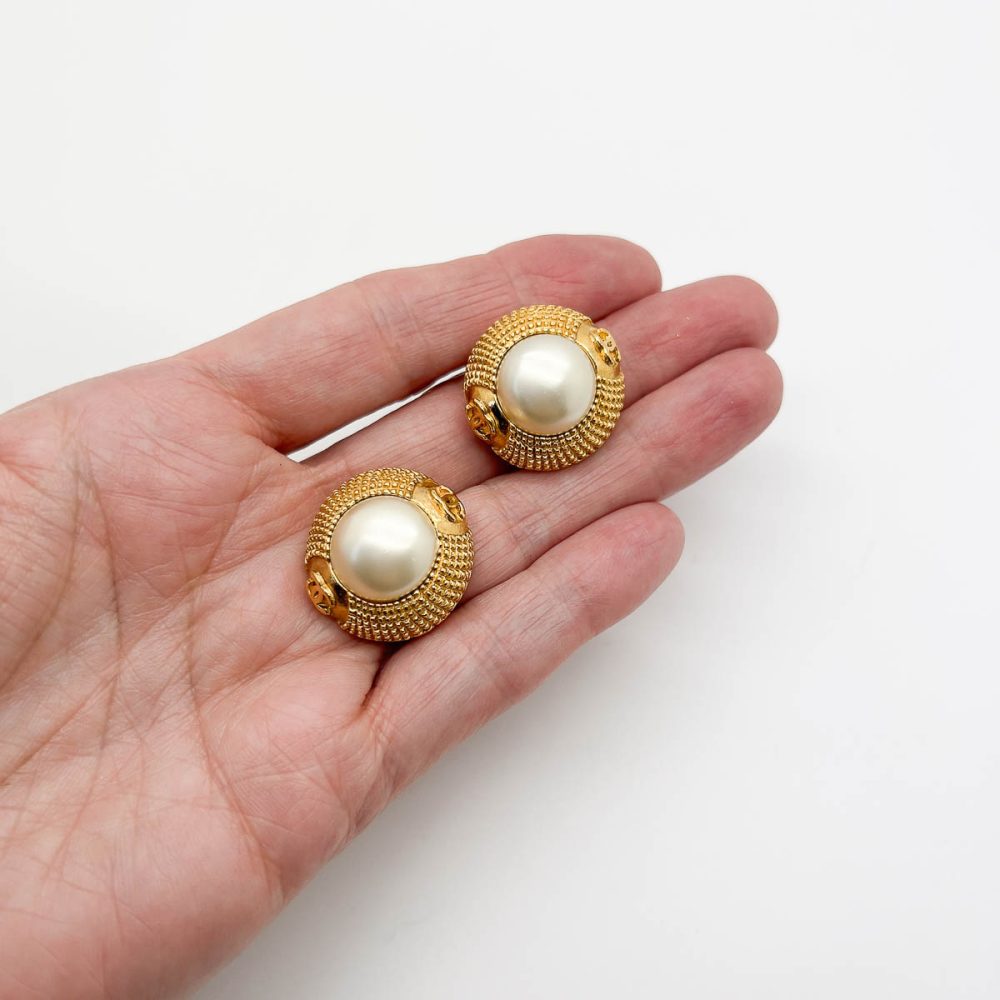 Vintage Chanel Pearl Logo Earrings