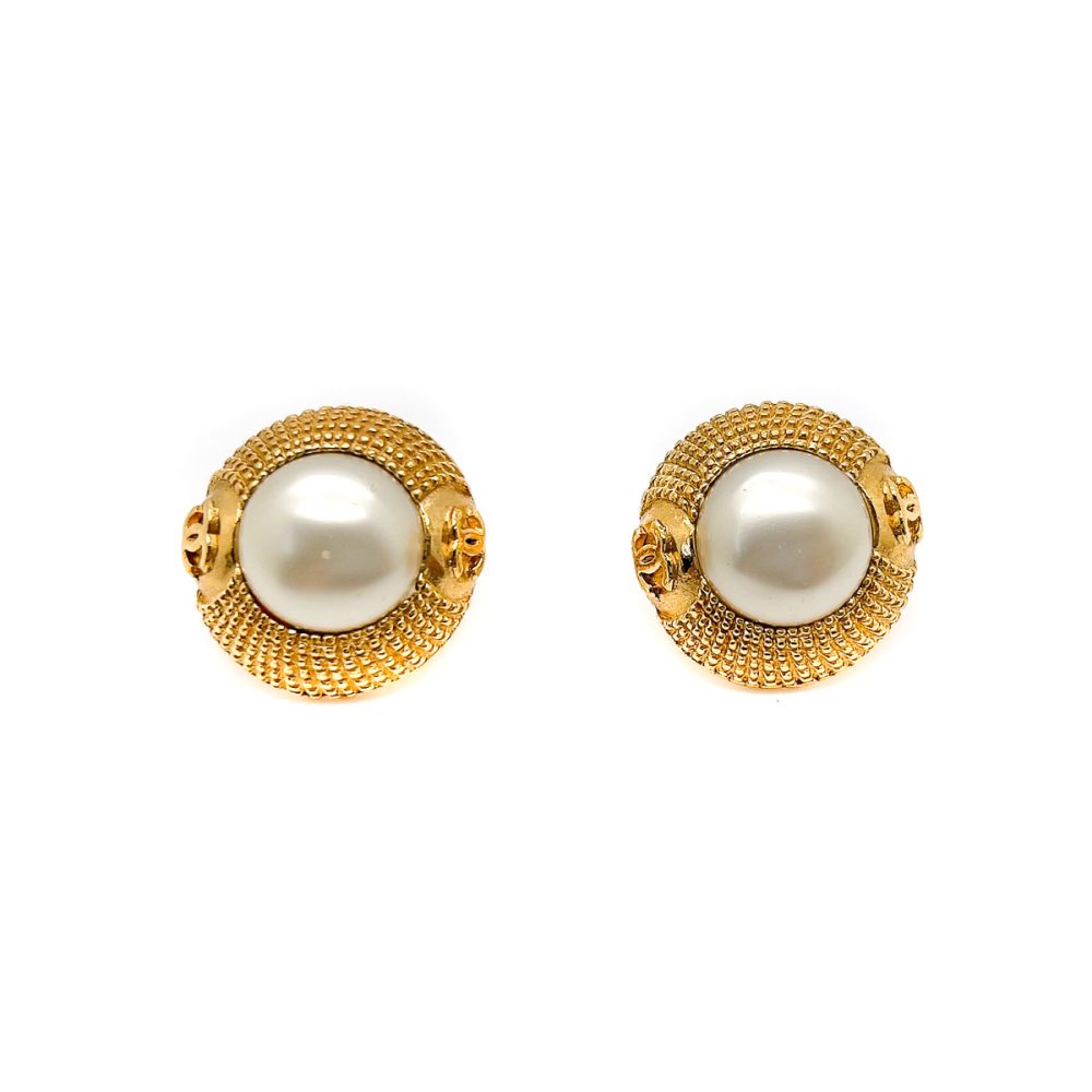 Vintage Chanel Pearl Logo Earrings