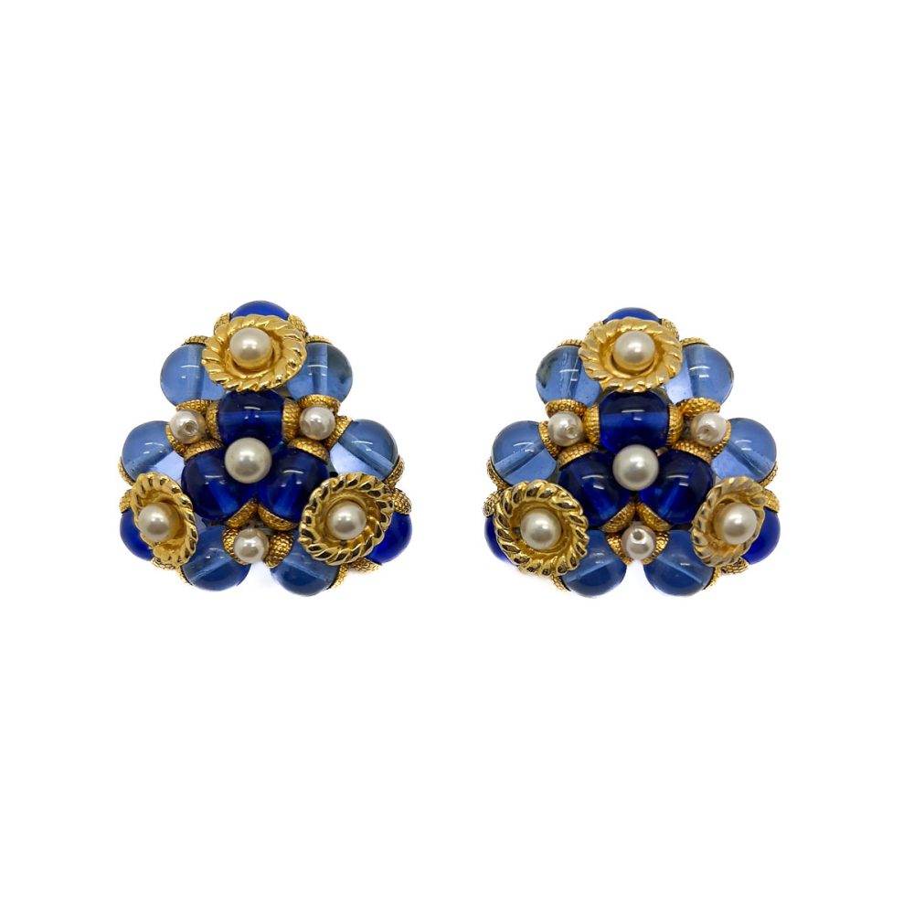 Vintage French Pearl & Blue Glass Earrings