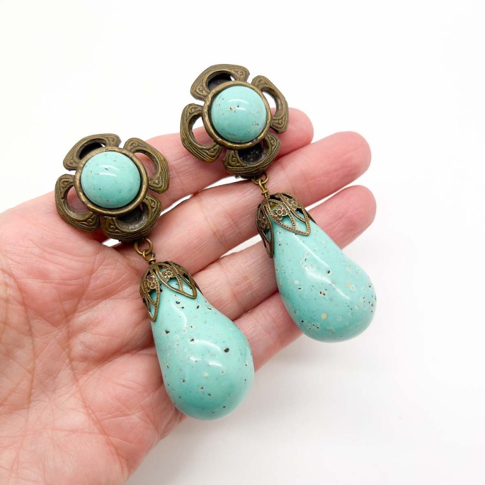 Vintage French Duck Egg Bomb Earrings