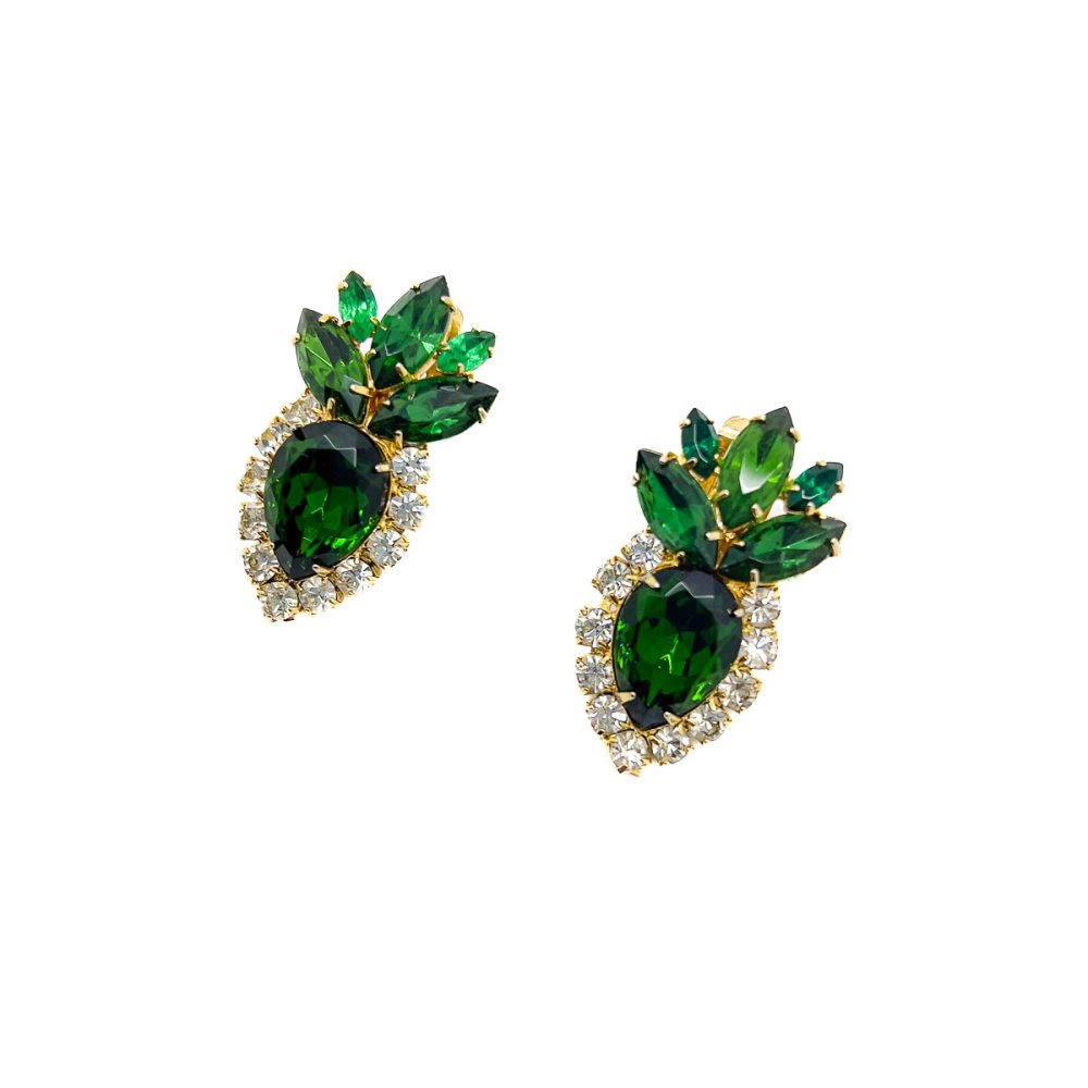 Vintage Emerald Crystal Plume Earrings