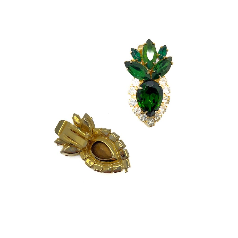 Vintage Emerald Crystal Plume Earrings