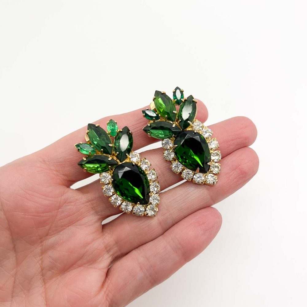 Vintage Emerald Crystal Plume Earrings