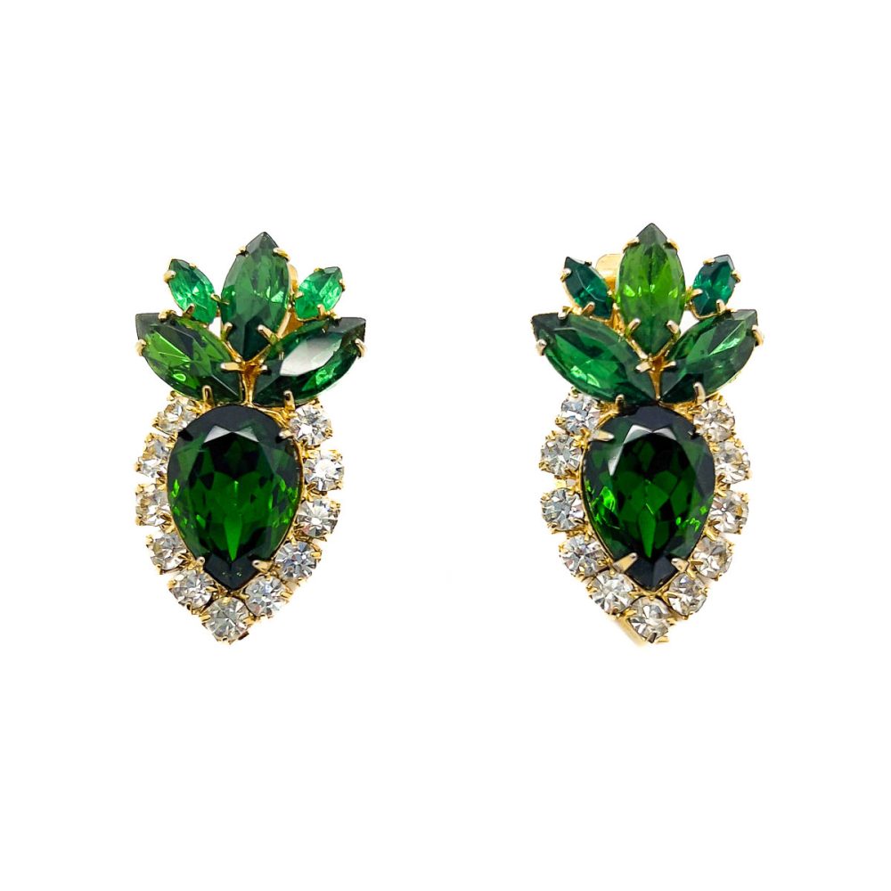 Vintage Emerald Crystal Plume Earrings