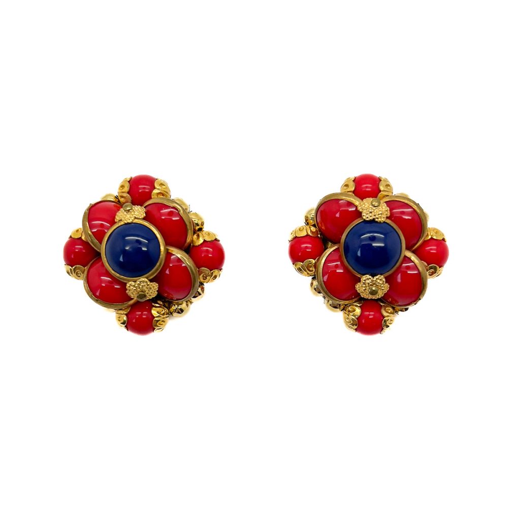 Vintage French Blue & Red Earrings