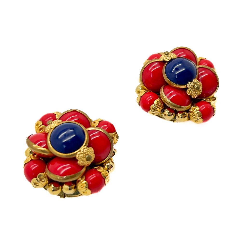 Vintage French Blue & Red Earrings